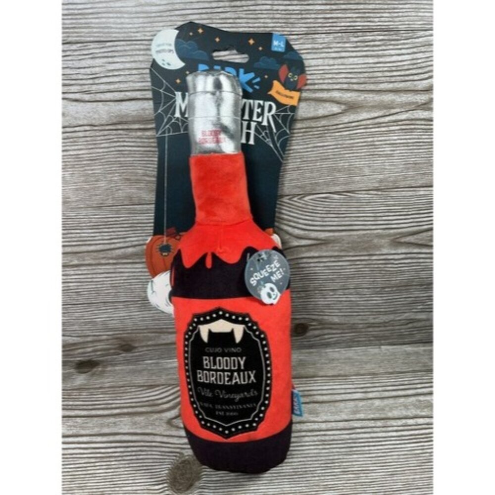 Bark Box Vampire Bloody Bordeaux Halloween Wine Bottle Dog Toy Plush Squeeze